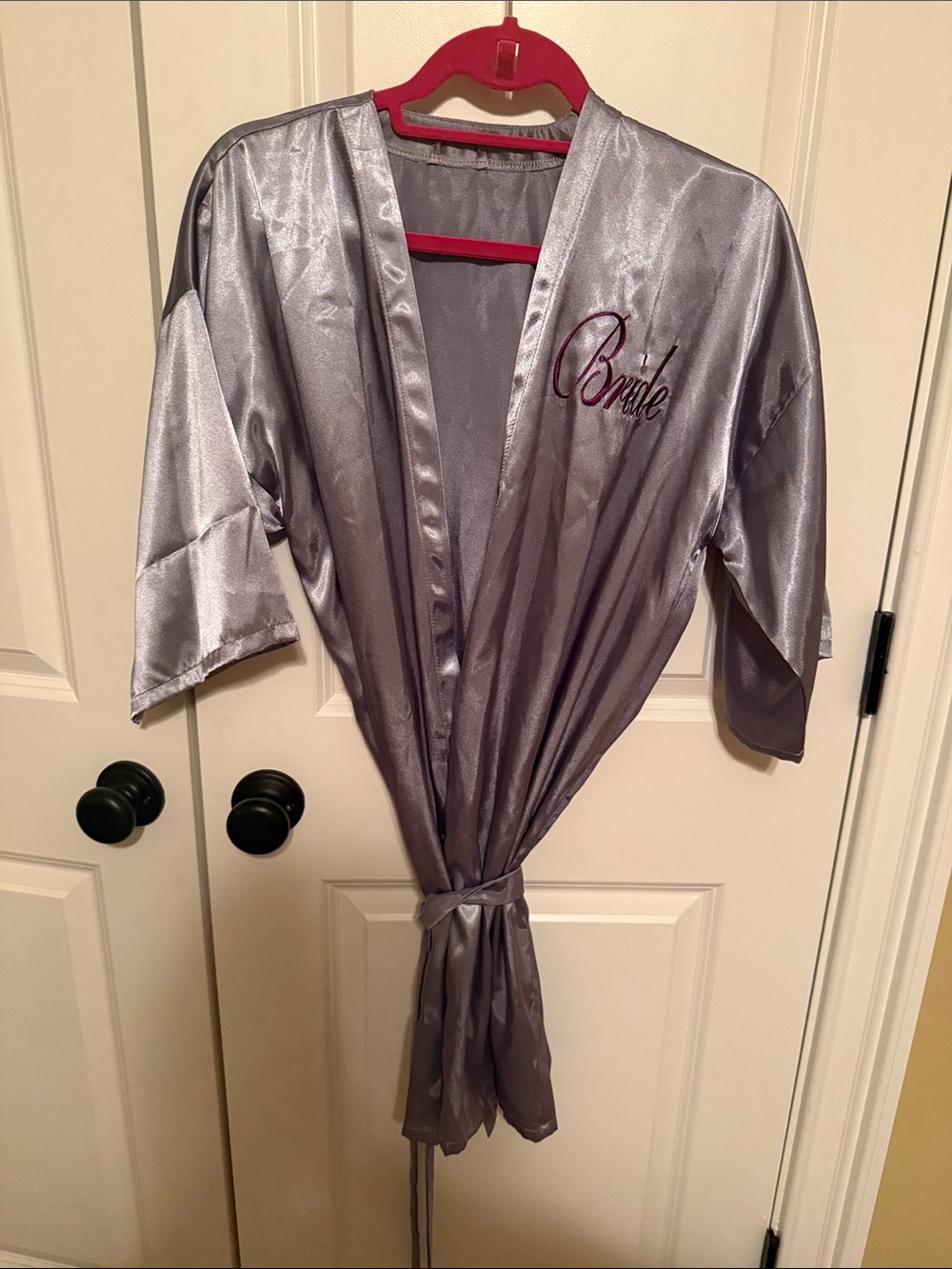 Bride Satin Robe - Silver Bridal Kimono